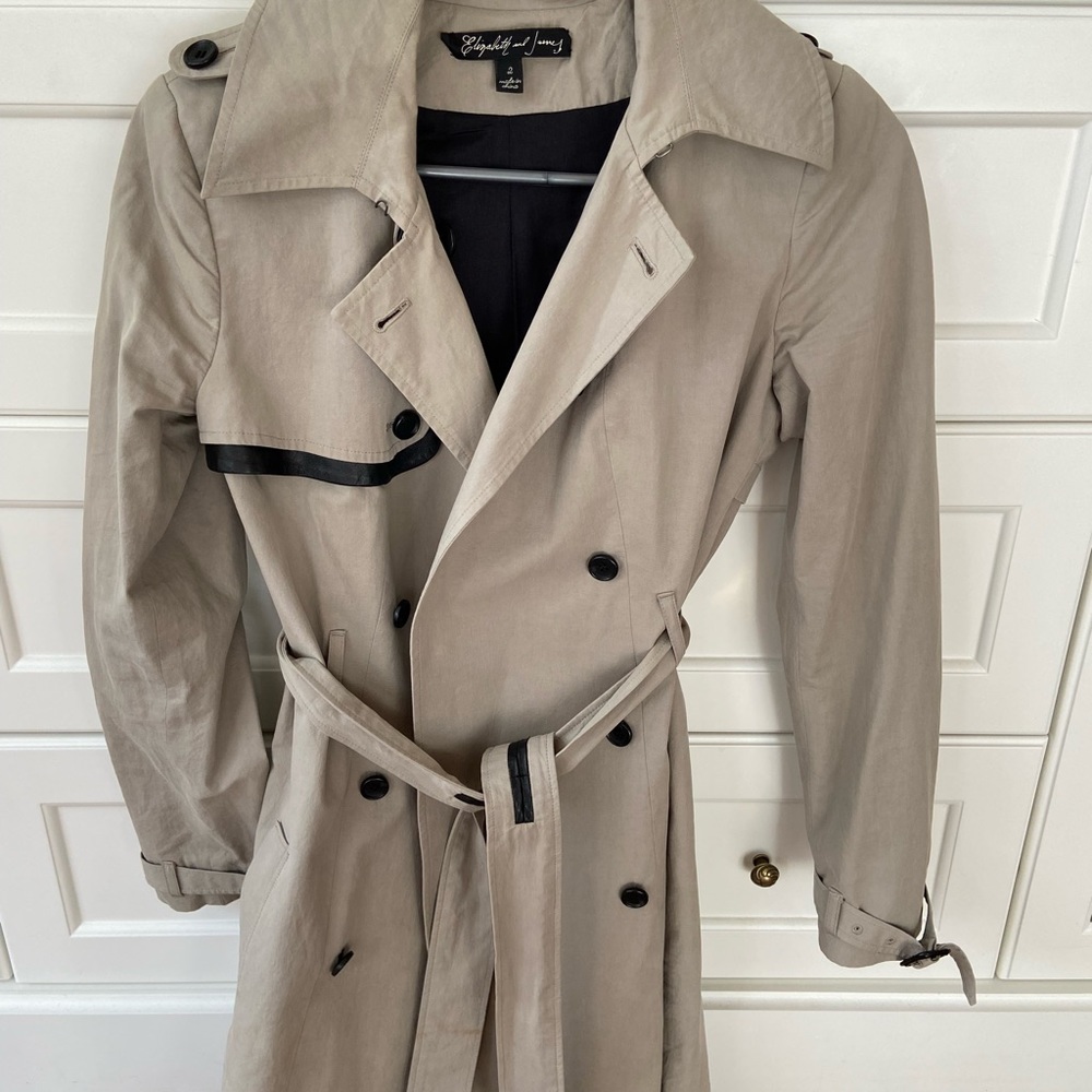 Elizabeth and James trench coat with leather detailing. - Picture 2 of 3
